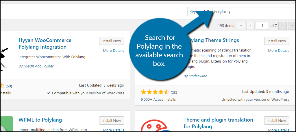 Search for Polylang in the available search box.