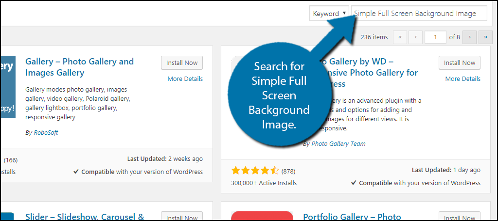 Search for Simple Full Screen Background Image in the available search box. 