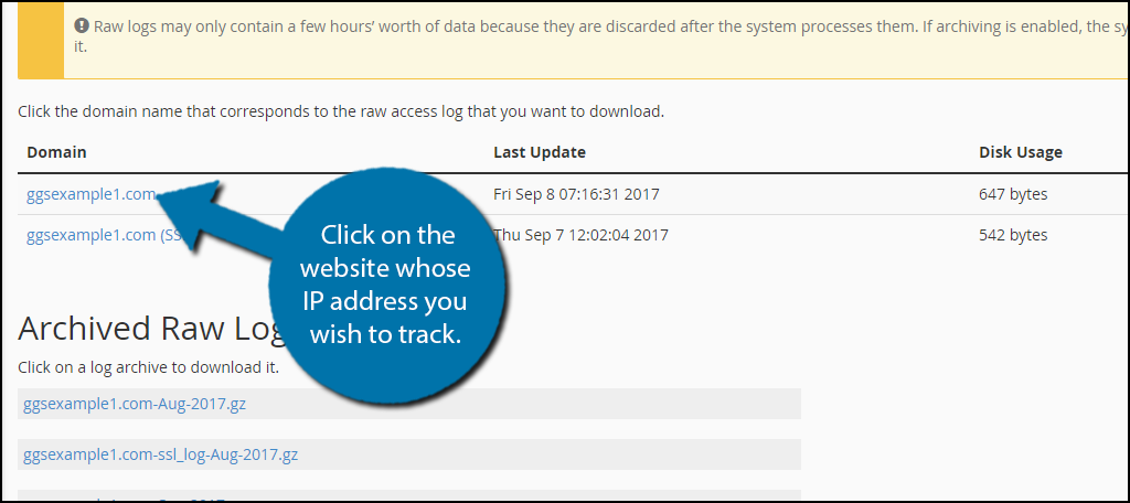 Click on the website whose IP address you wish to track.