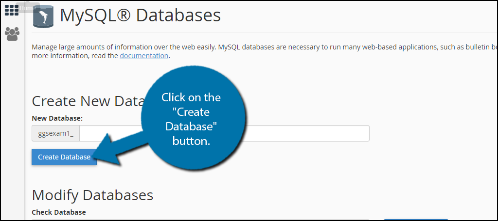 click on the "Create Database" button.