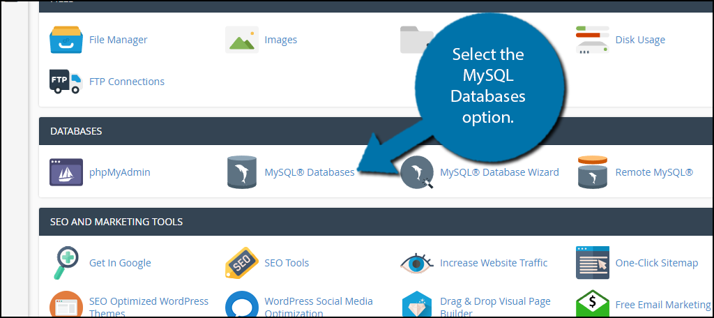 select the MySQL Databases option.