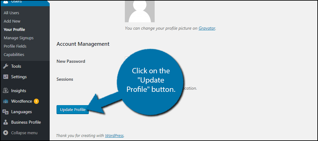 click on the "Update Profile" button.
