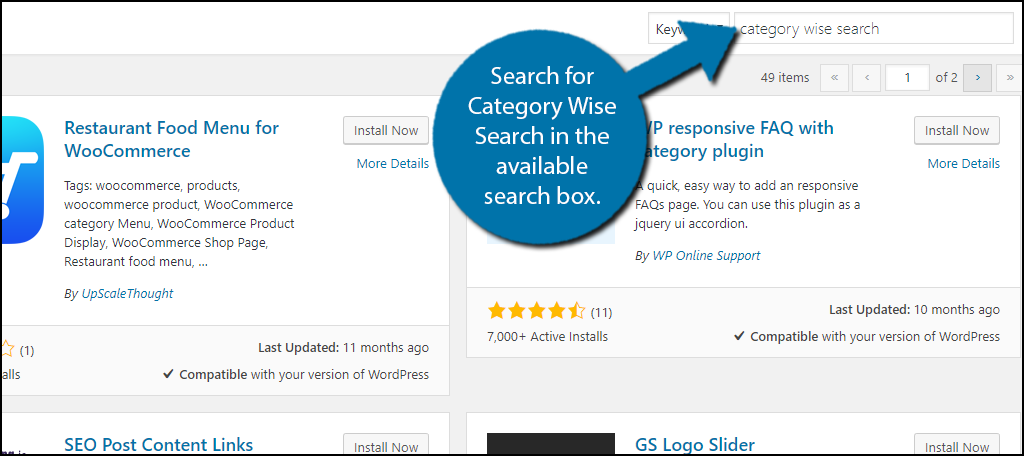 Search for Category Wise Search in the available search box.