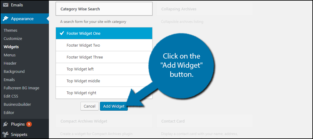 Click on the "Add Widget" button