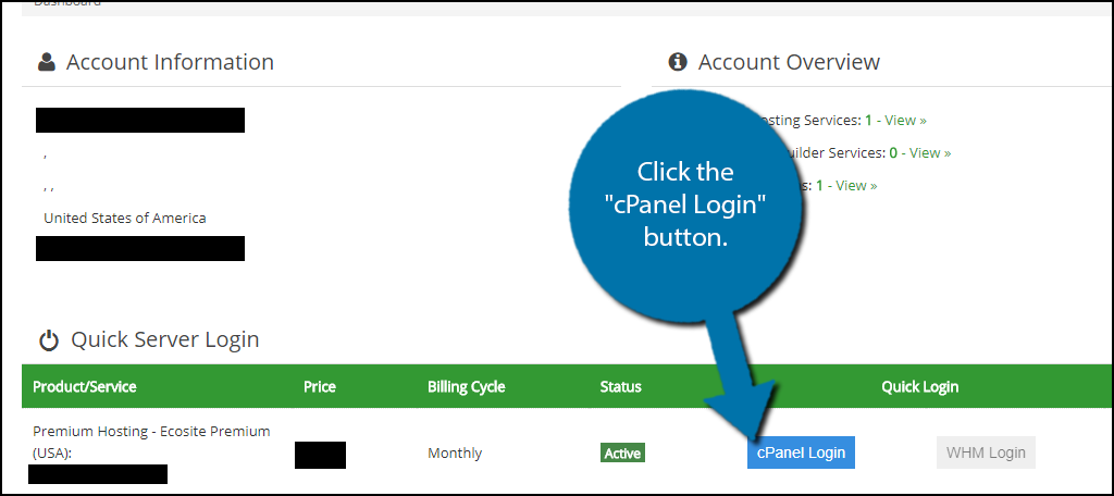 Click the "cPanel Login" button.