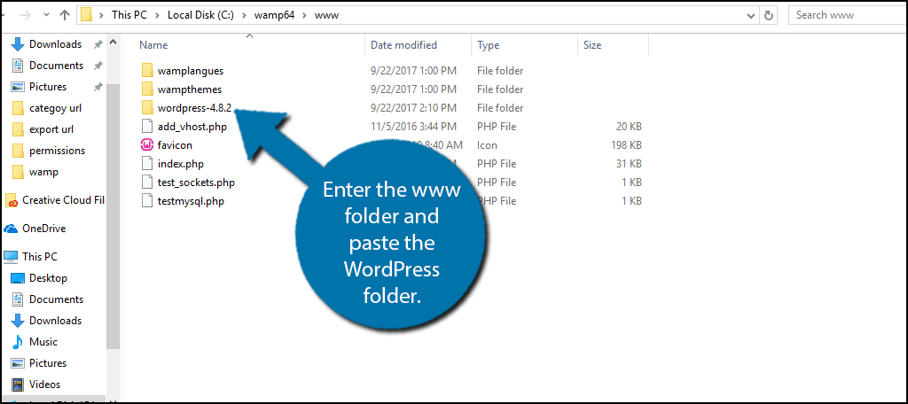 Enter the www folder and paste the WordPress folder.