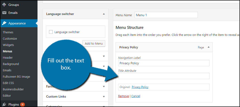 You can now seethe title attributes box in the WordPress menus section.