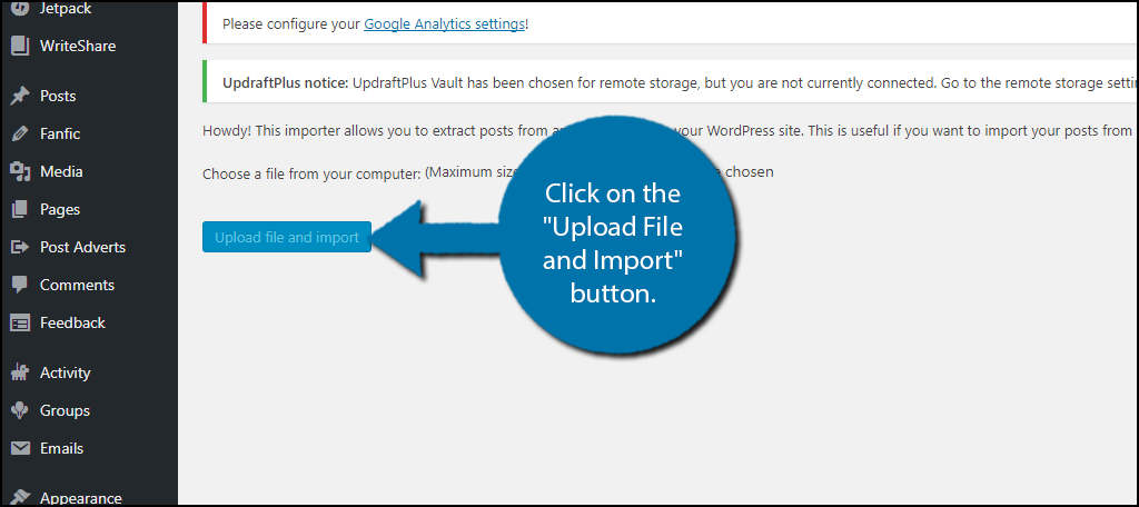 Click on the "Upload File and Import" button.