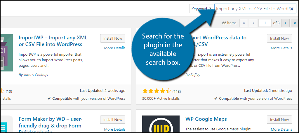 Search for Import any XML or CSV File to WordPress in the available search box.