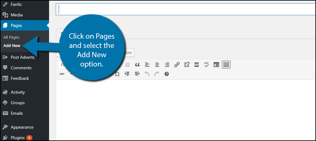 click on Pages and select the Add New option.