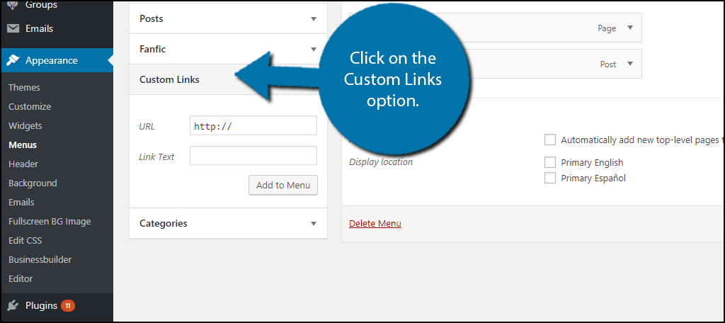 click on the Custom Links option.
