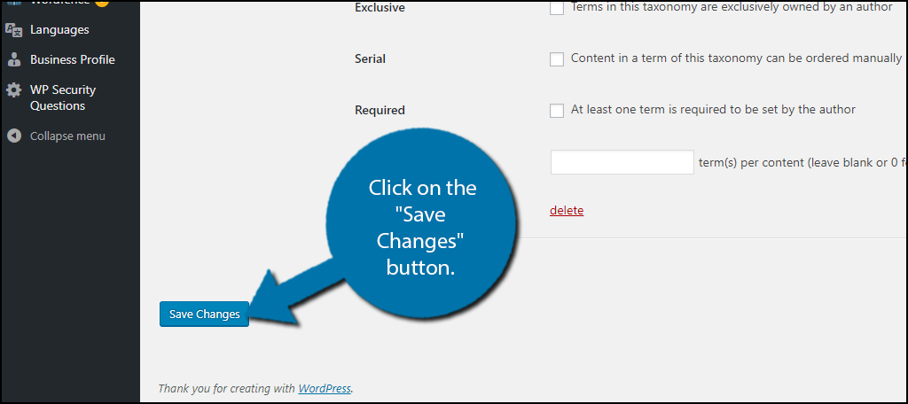 haga clic en el botón "Guardar cambios".