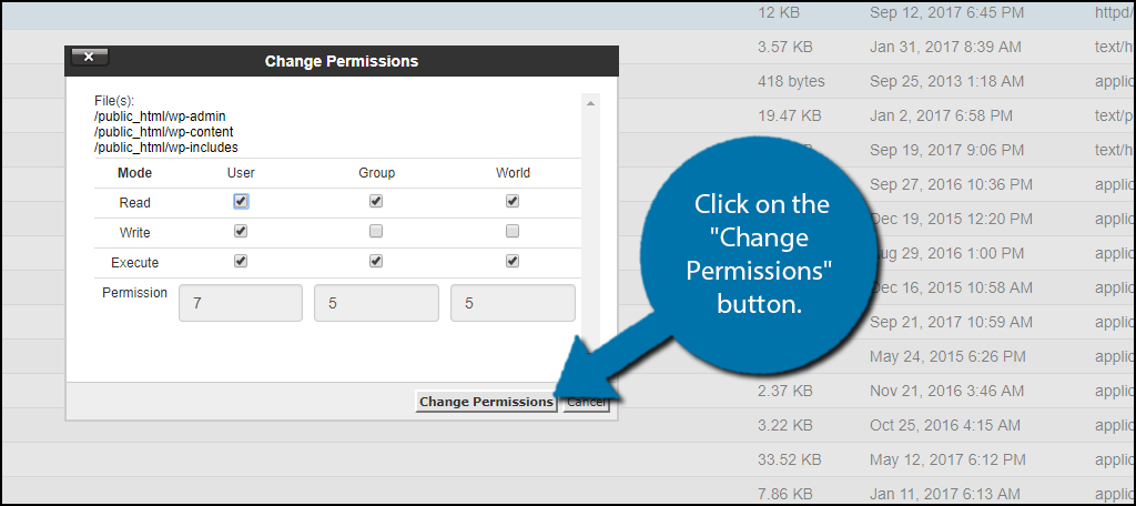 Click on the "Change Permissions" button.