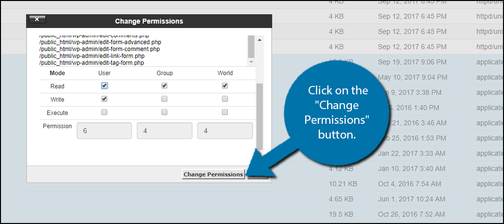 Click on the "Change Permissions" button.