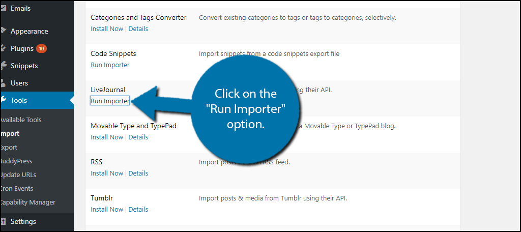 Click on the "Run Importer" option