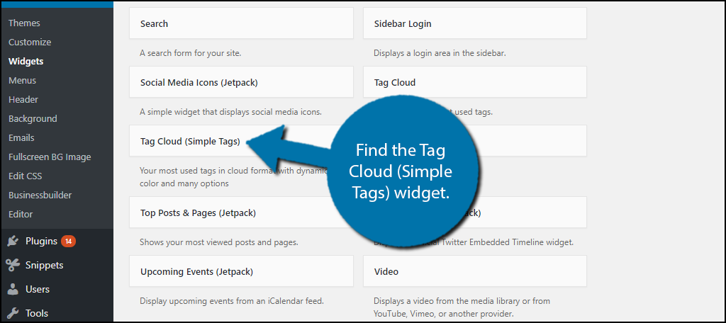 Find the Tag Cloud (Simple Tags) widget.