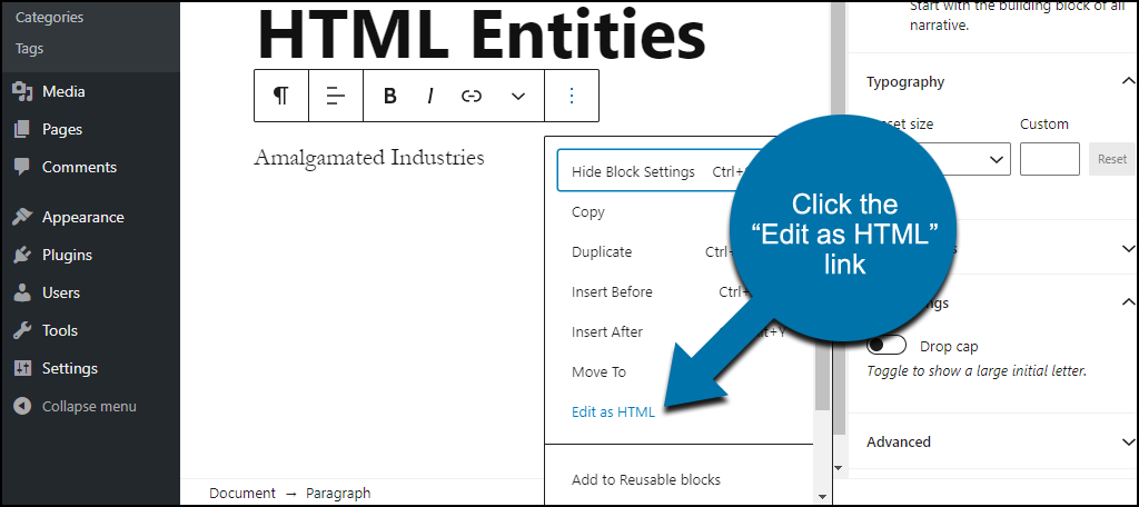 haga clic en "Editar como HTML"