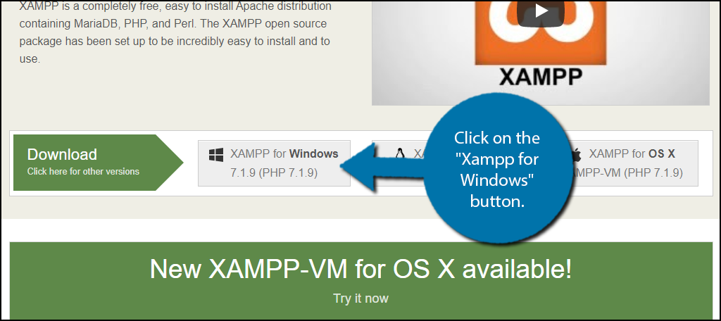 Click on the "Xampp for Windows" button.