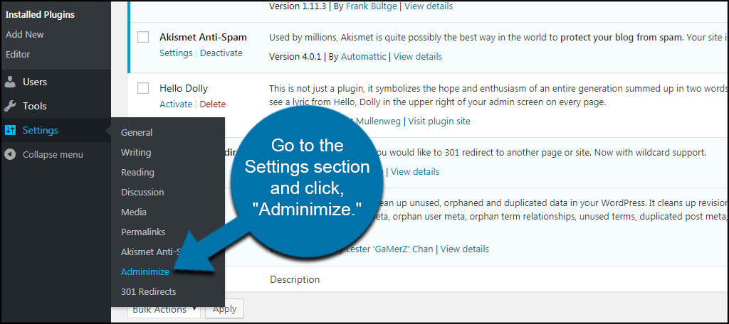 Adminimize Settings