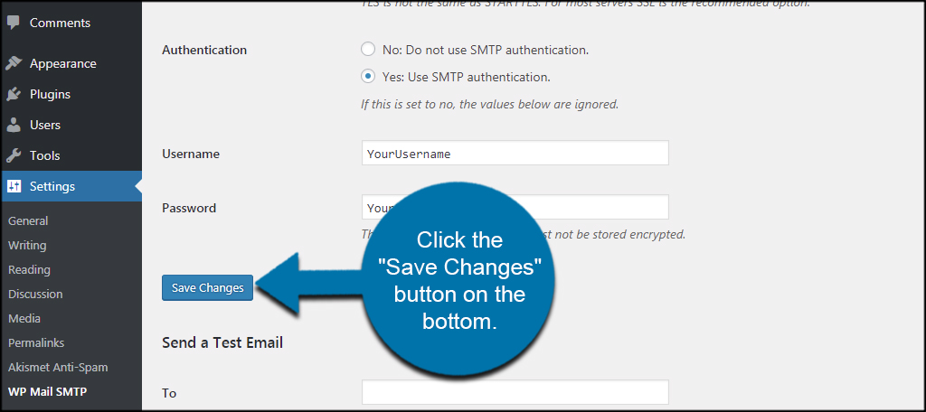 Guardar cambios de SMTP