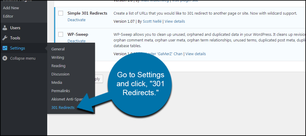 Settings 301 Redirects