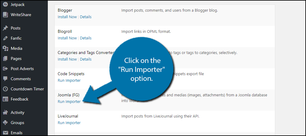 Click on the "Run Importer" option.