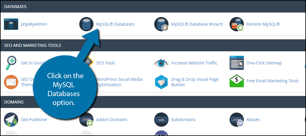 click on the MySQL Databases option