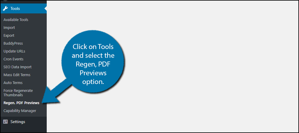 click on Tools and select the Regen, PDF Previews option. 