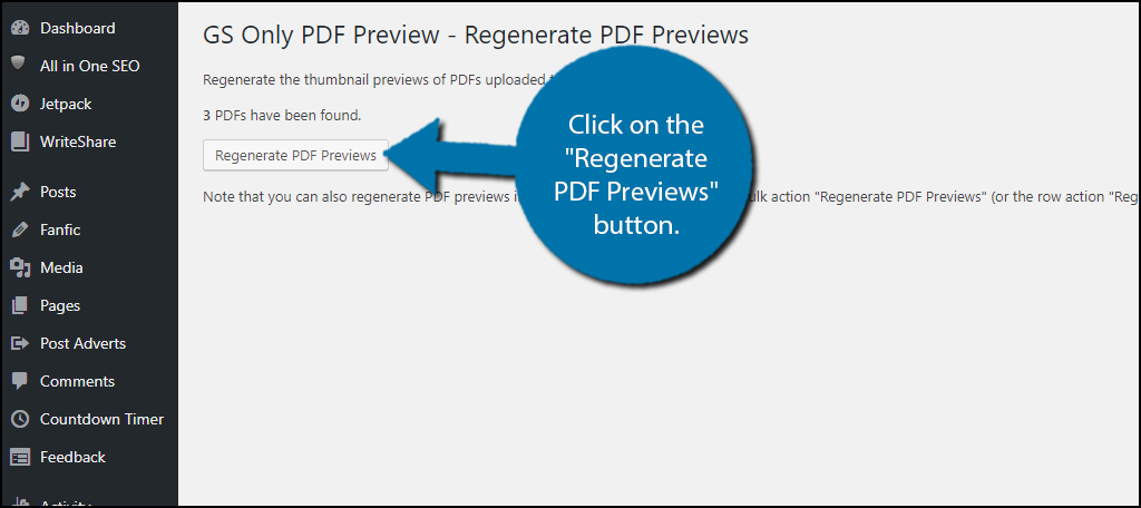 Click on the "Regenerate PDF Previews" button to start the process.