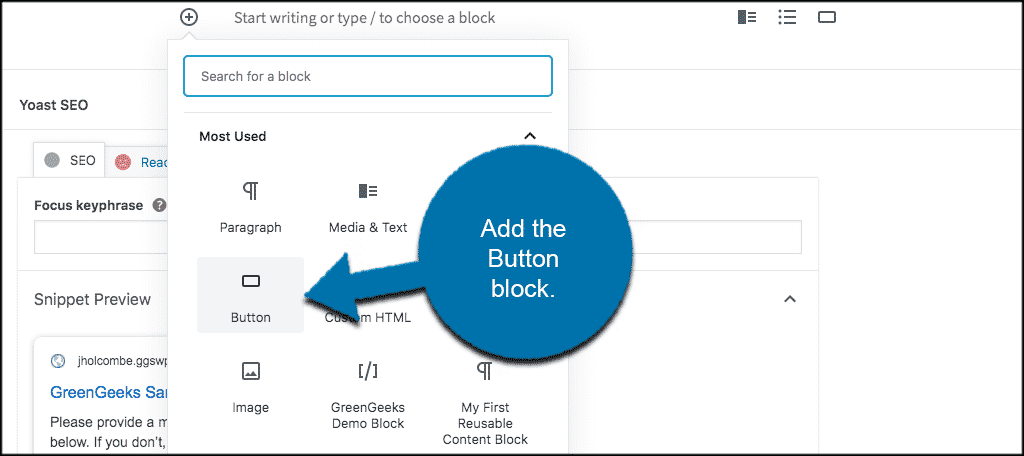 Add button block to align text in wordpress