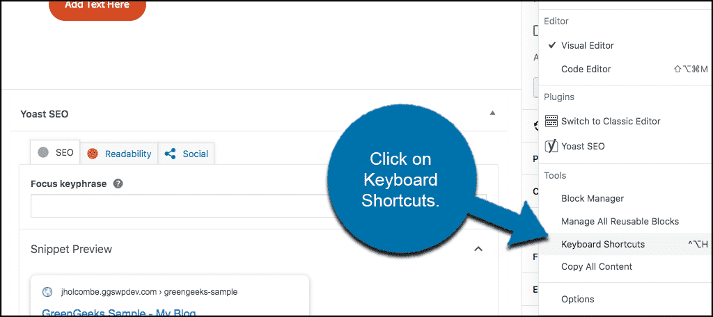 Click keyboard shortcuts to align text wordpress 