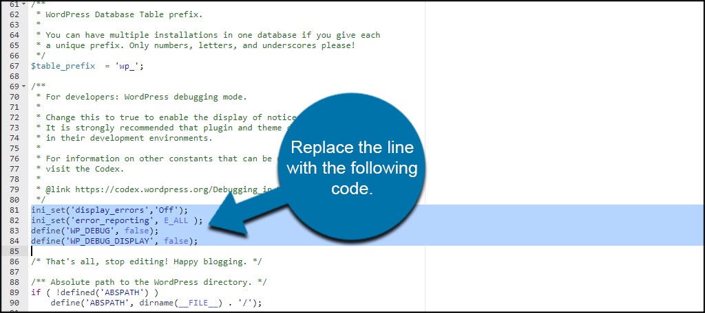 Replace Code to remove the PHP error messages in WordPress