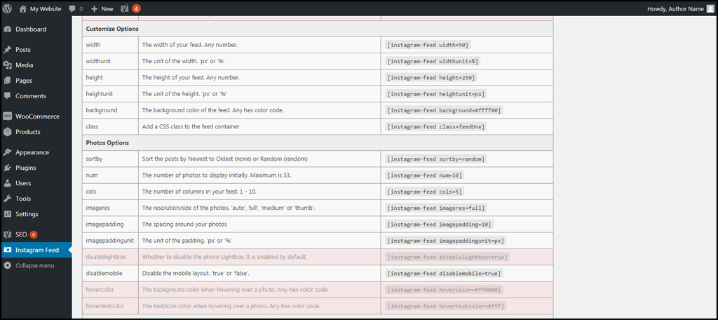 Shortcode Options