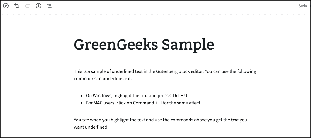 Underline text keyboard commands