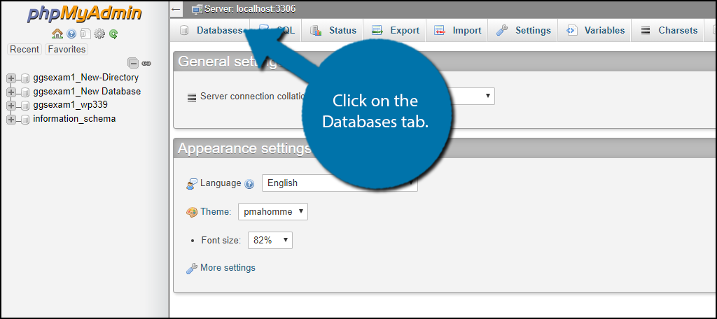 Click on the Databases tab.