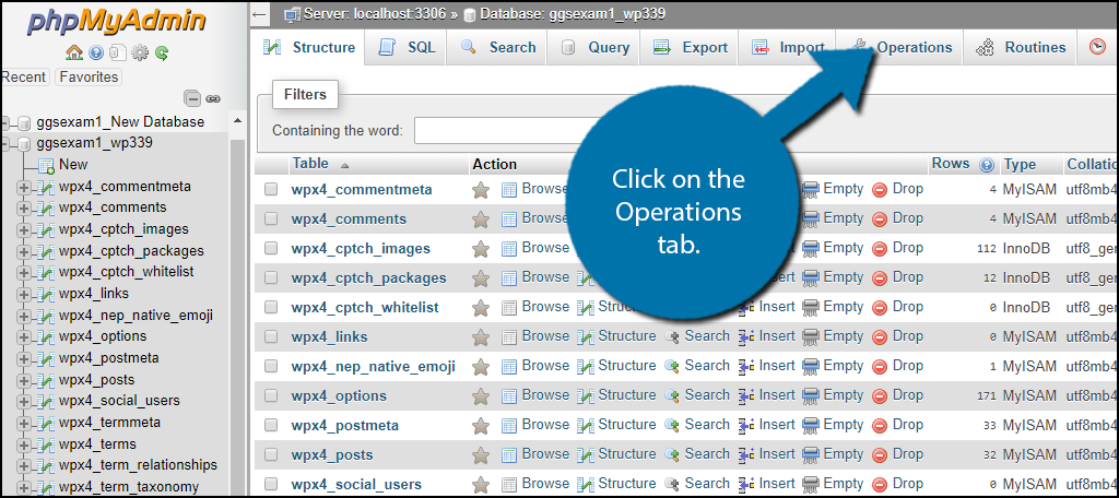 click on the Operations tab.