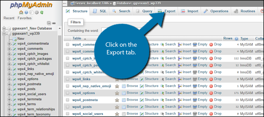 Clone the WordPress Database with Export