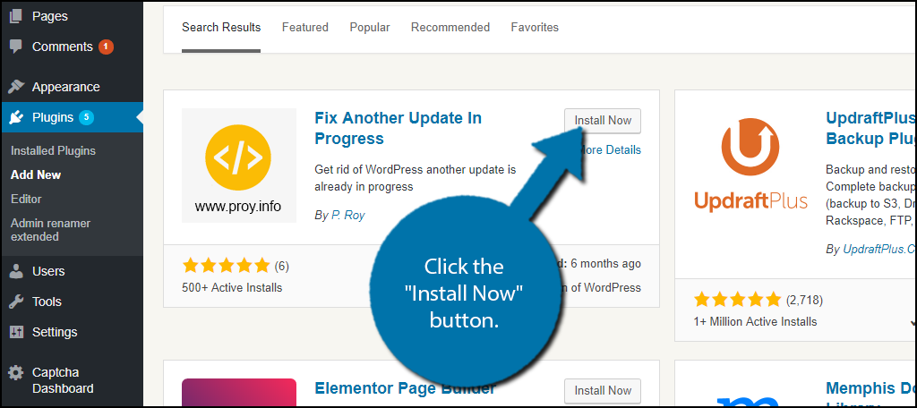 Install the Fix another update in progress plugin