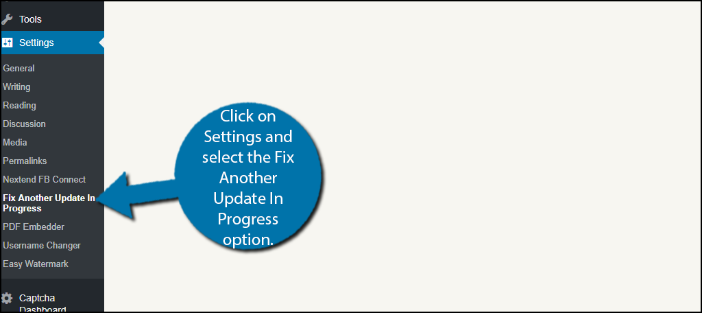 click on Settings and select the Fix Another Update In Progress option.