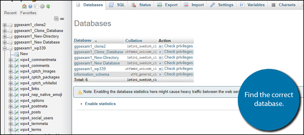 Locate the correct database.