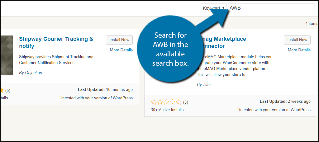 Search for AWB in the available search box.