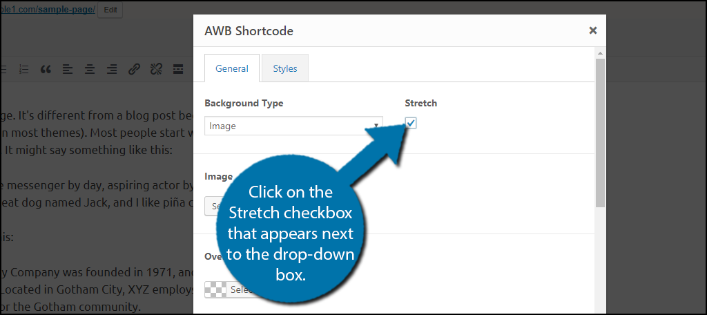 Click on the Stretch checkbox