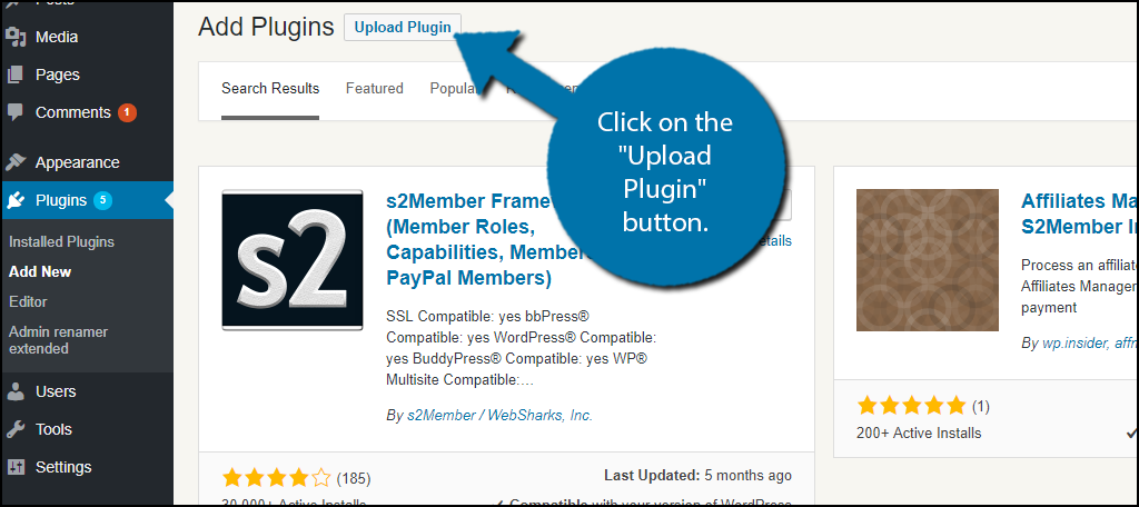 Click on the "Upload Plugin" button.