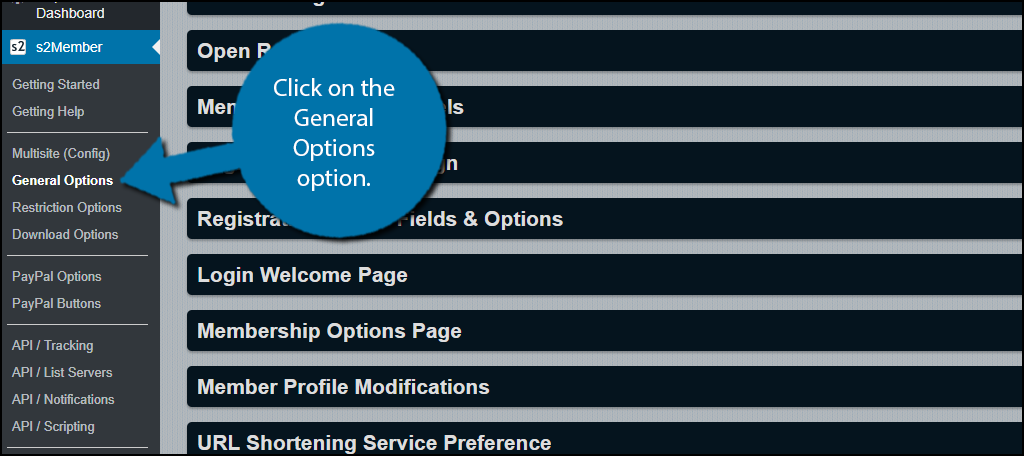 Click on the General Options option.