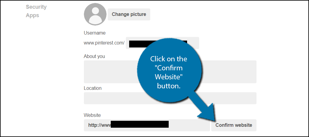  Click on the "Confirm Website" button.