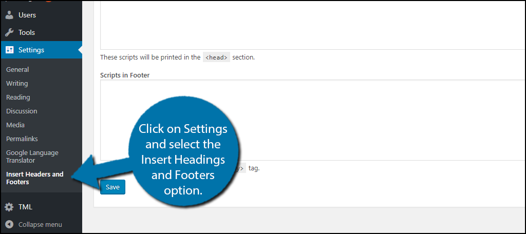 click on Settings and select the Insert Headings and Footers option.