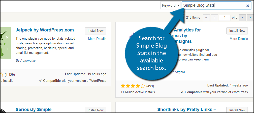 Search for Simple Blog Stats in the available search box.