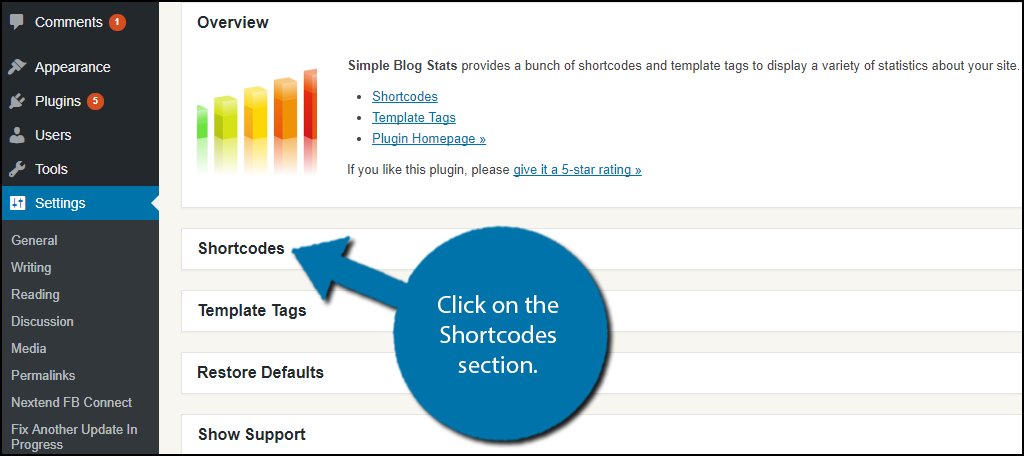 Click on the Shortcodes section 