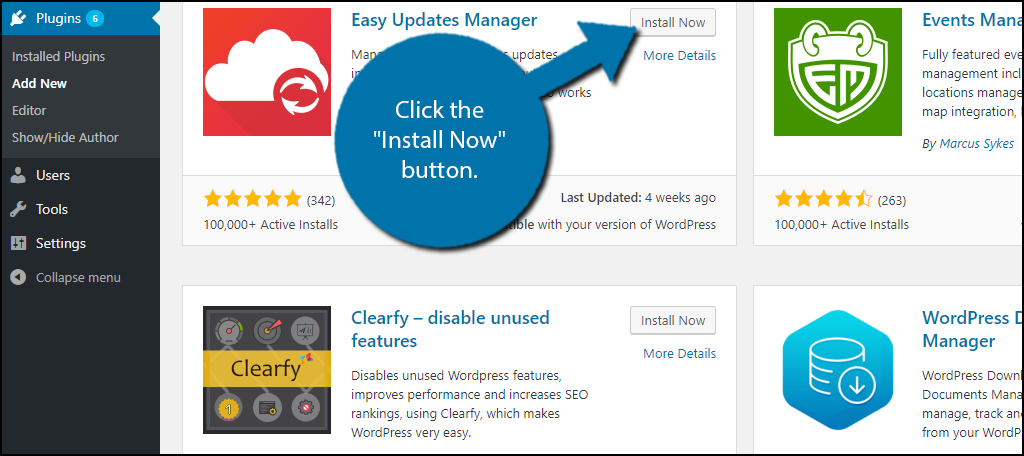 Install Easy Updates Manager in WordPress