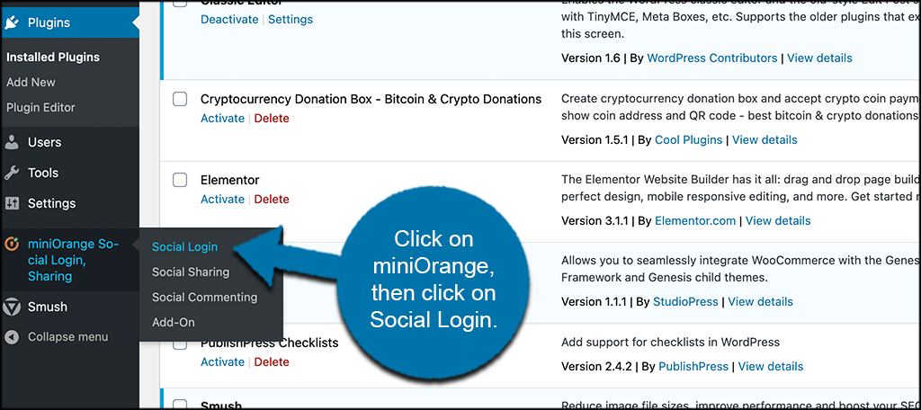 Click mini orange then social login